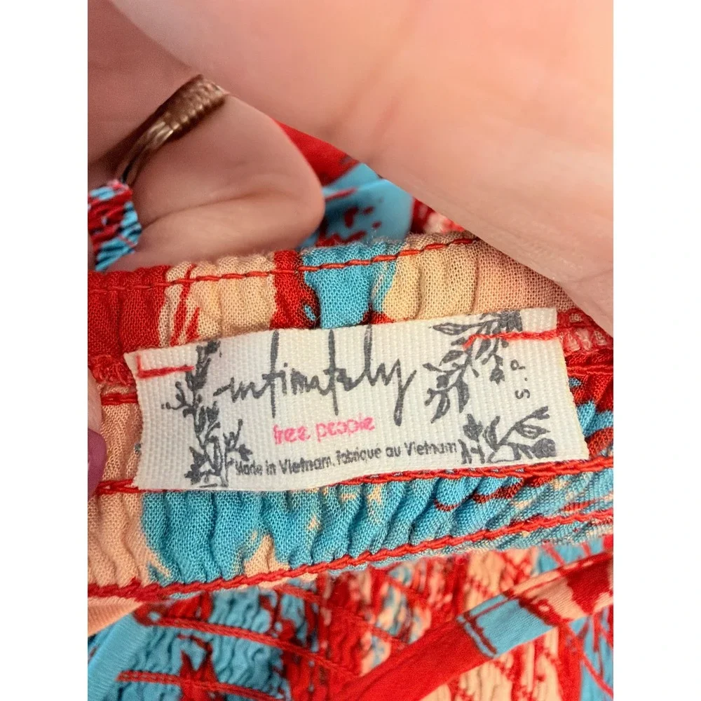 Free People Maxi Dress Smocked Floral Tropical Red Blue Women - Picture 10 of 12